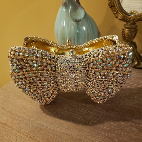 Handbags - NIB! Iridescent Rhinestone Bow Clutch